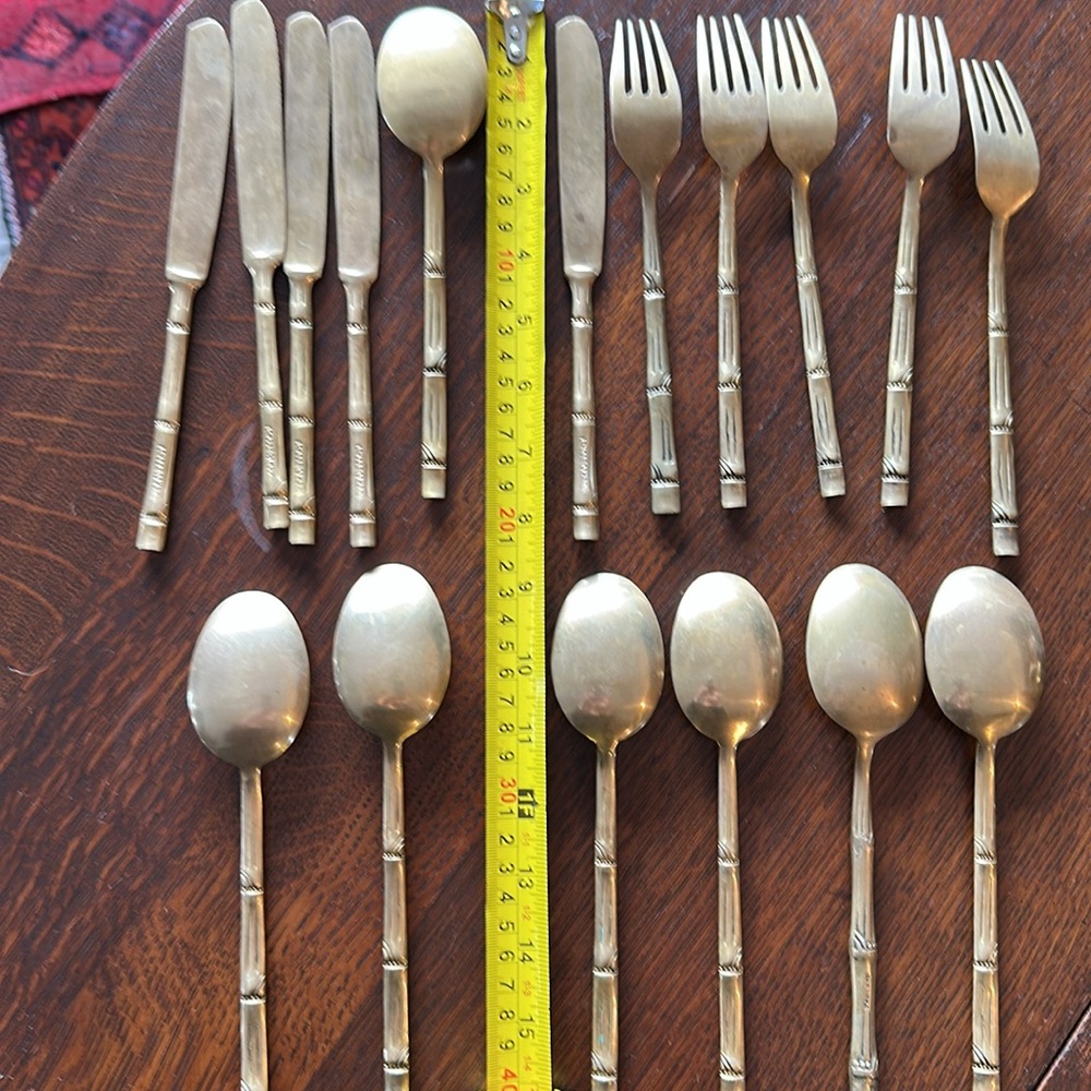 🇹🇭 17 pieces of flatware I bought in Thailand. Nickel Bronze. Brass color bamboo - Picture 11 of 11